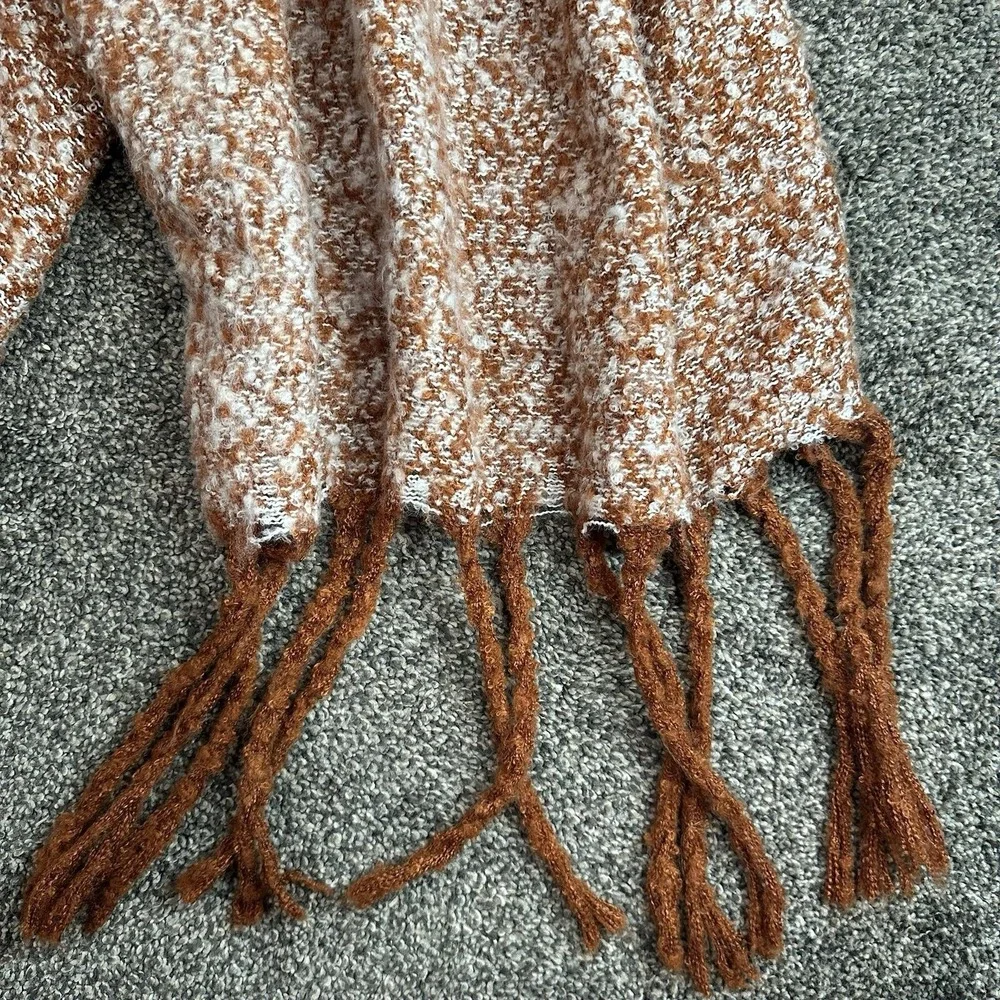 Mixit Chunky Soft Luxury Thick Knit Orange White‎ Scarf Wrap 22in X 70in Warm
